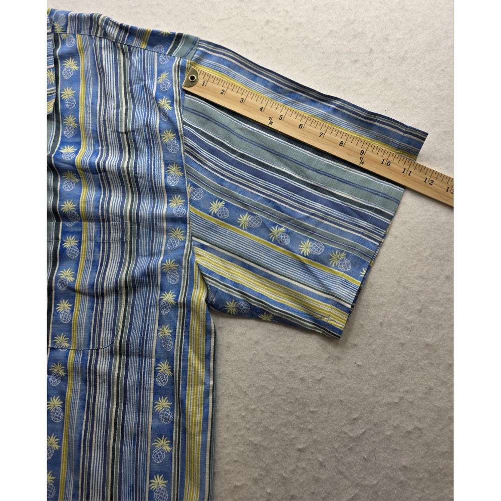 Tommy Bahama Men's Blue, Green, Yellow Stripe Pineapple Hawaiian Shirt. Size 3XL - Picture 5 of 8